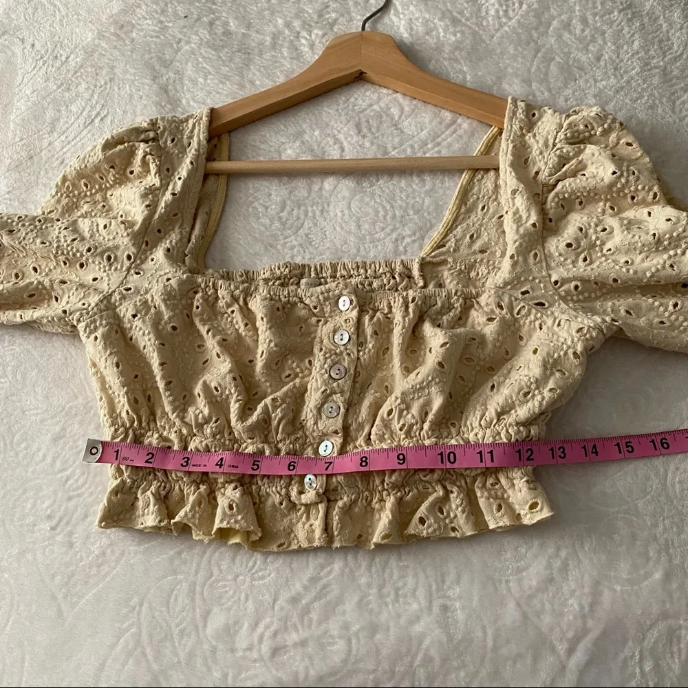 UO Tan Button Down Eyelet Crop Top